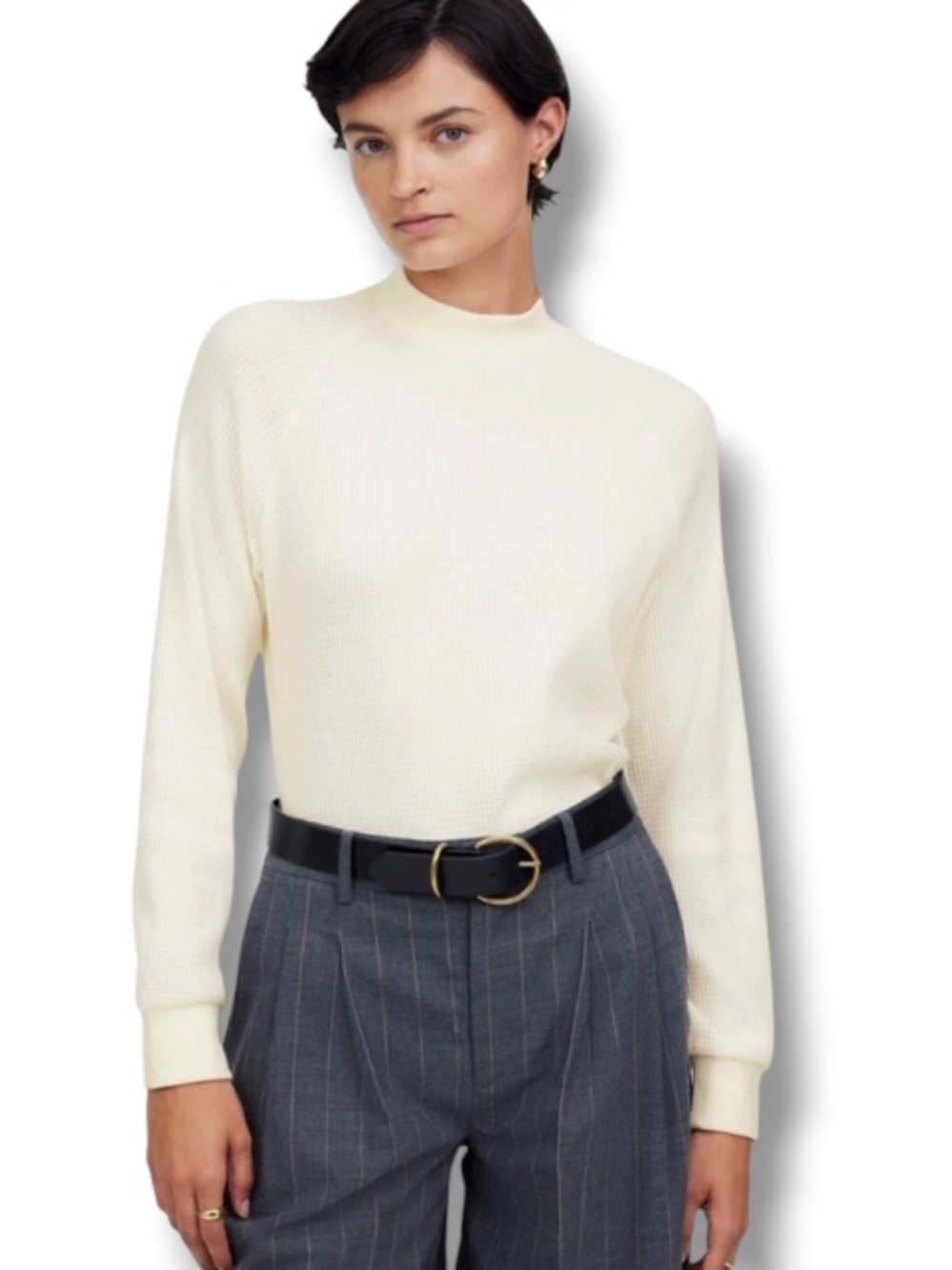 Madewell Women’s Waffle-Knit Long-Sleeve Crewneck Tee Winter White Sweater NWT